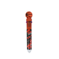 Orange basketball topper novelty pen with black and red graphic barrel