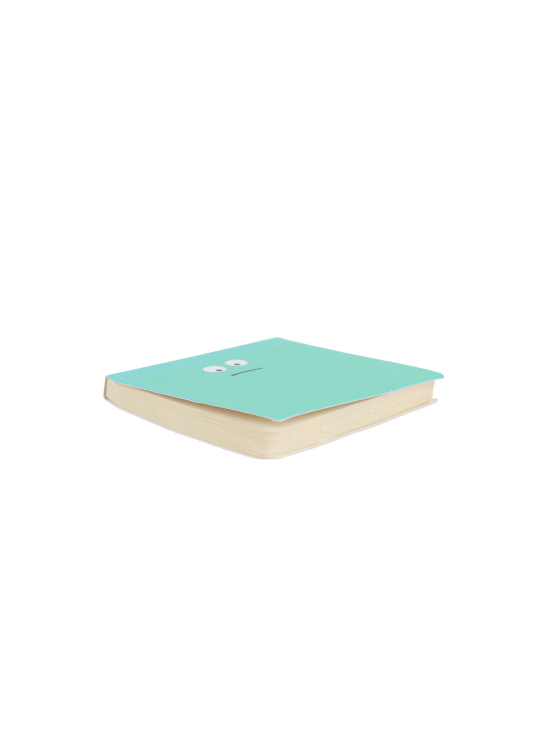 Green emoticon mini notepad with sad face cover and light beige spine