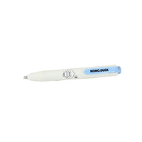 Pastel highlighter pen with blue tip, white barrel, NOMO.DUCK duck logo