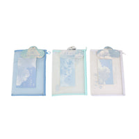 Pack of 3 transparent zip file bags with cloud print, light blue, mint, and pale purple