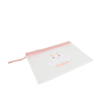 Transparent zip cosmetic pouch with My Melody swan print and pale pink edge