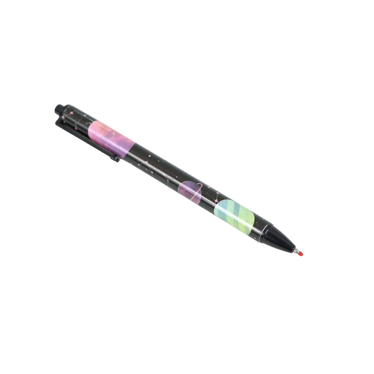 Space theme click gel pen, black barrel with moon and planet graphics