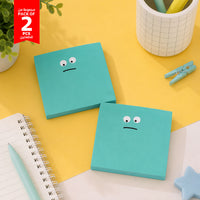 Pack of 2 green emoticon mini notepads with sad face design