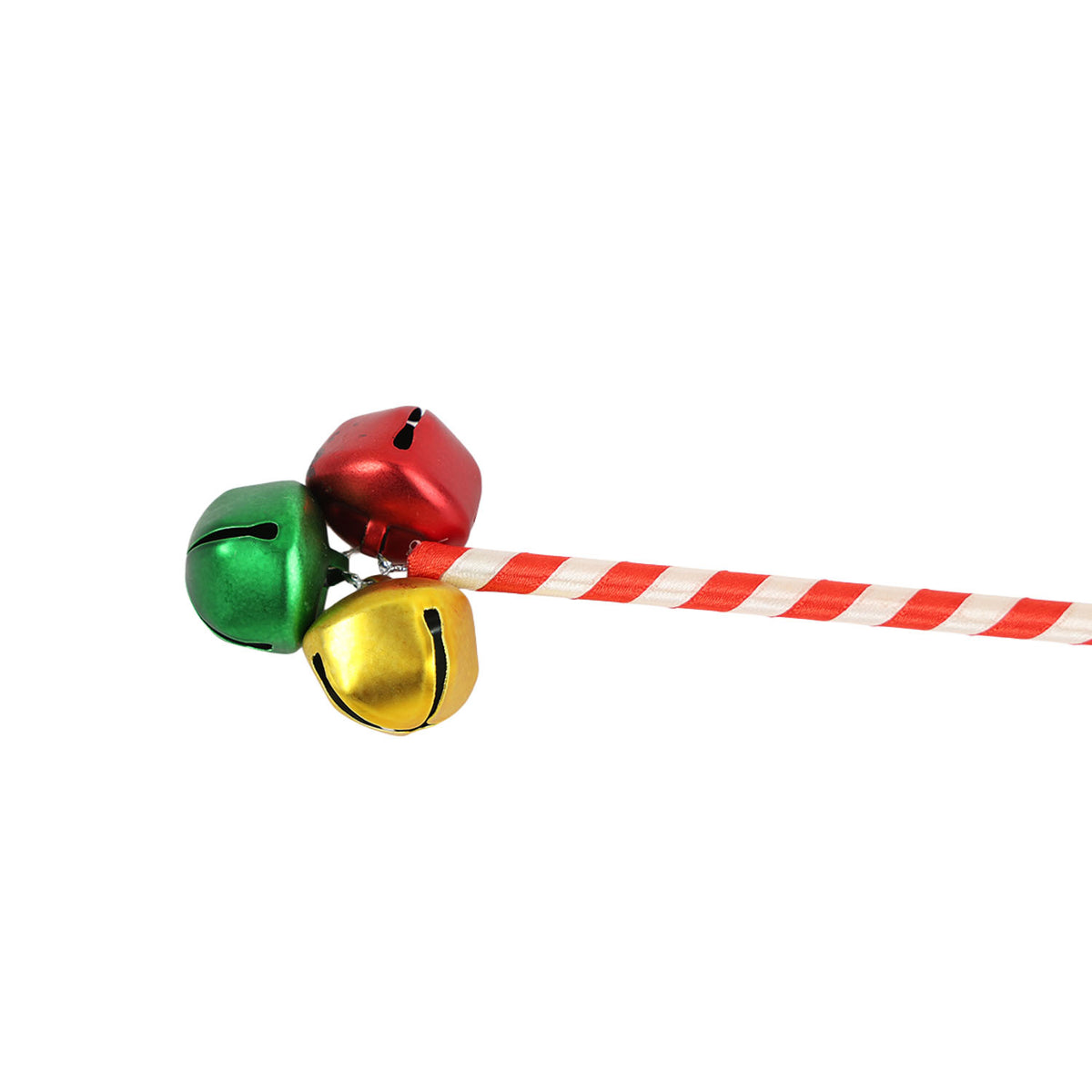 Holiday jingle bell pen with red-and-white striped barrel and red, green, gold bell topper