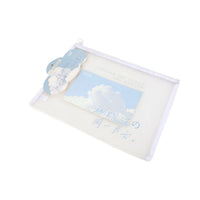 White and light purple transparent zip file bag with cloud print label and paper insert