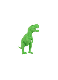 Green T-rex dinosaur toy figure on white background, front-left view