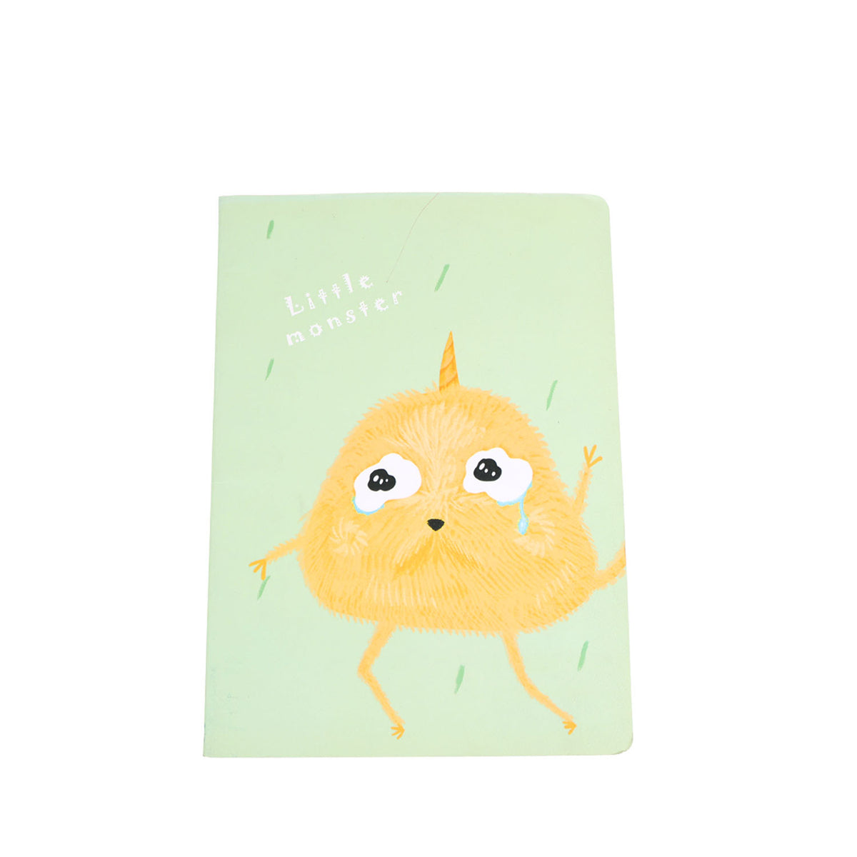 Monster notebook with mint cover and orange fluffy critter illustration