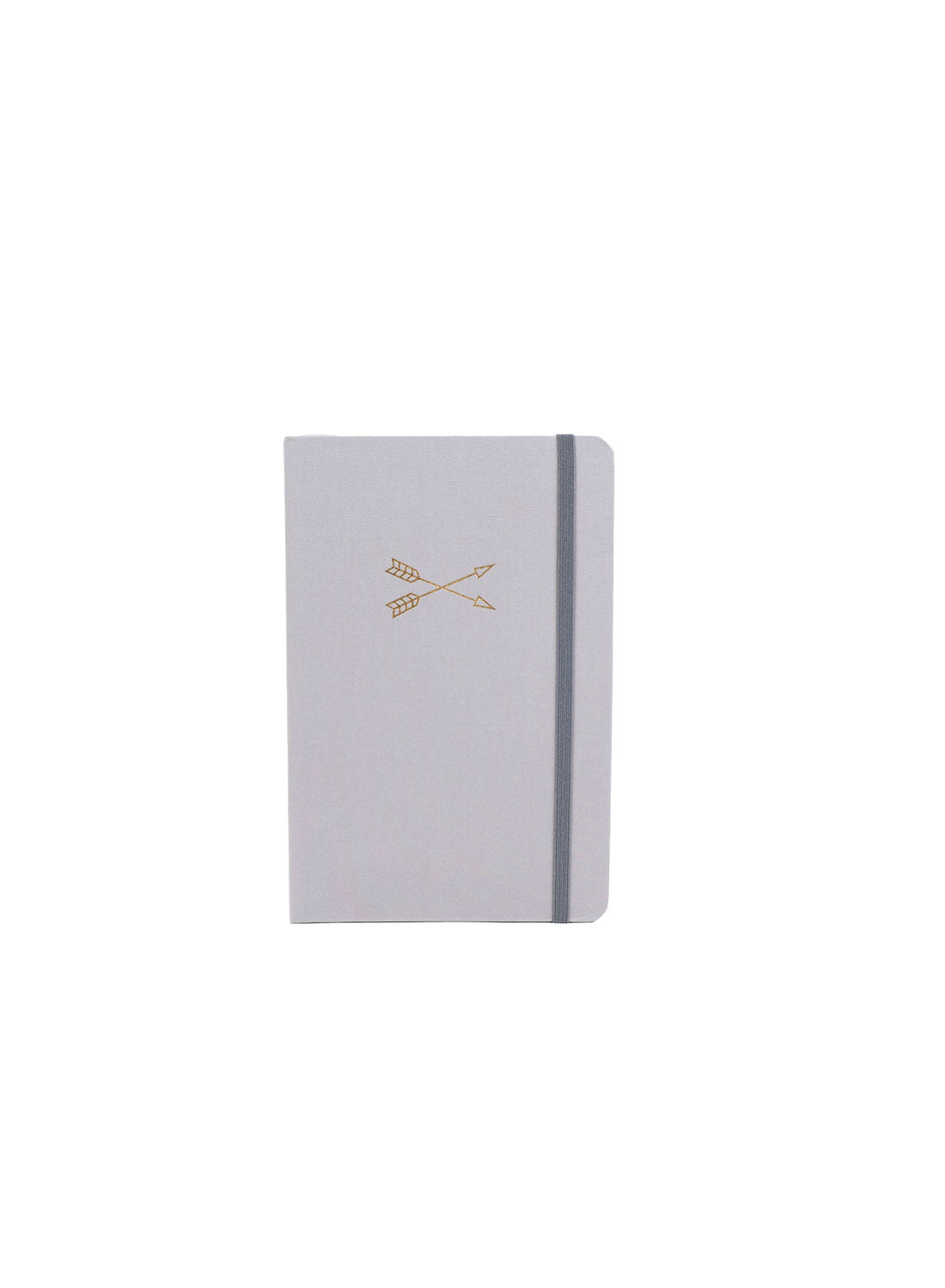 Grey A5 hardback notebook cover with gold geometric emblem and contrasting spine