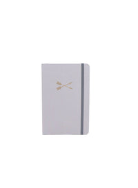 Grey A5 hardback notebook cover with gold geometric emblem and contrasting spine