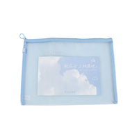 Light blue transparent zip file bag with cloud print pocket and clear front