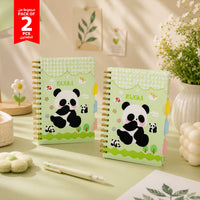Pack of 2 panda spiral notebooks with dividers, green gingham covers, gold coil rings