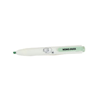 Pastel highlighter pen with green tip, white barrel, NOMO.DUCK duck logo