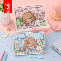 Pack of 2 A4 small notebooks with cute character dessert shop illustrated covers