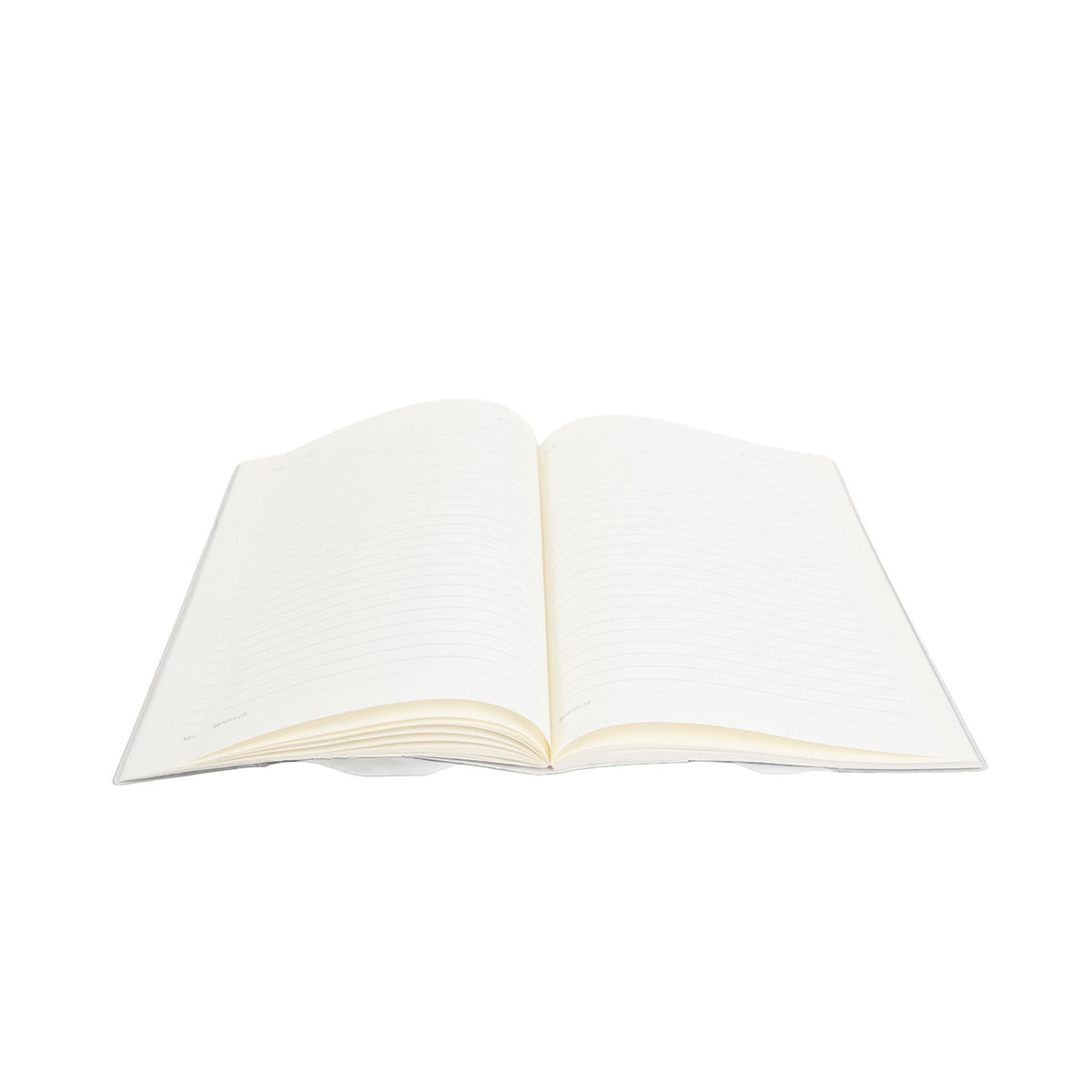Open B5 notebook with cream binding and lined pages