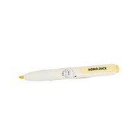 Pastel highlighter pen with yellow tip, white barrel, NOMO.DUCK duck logo