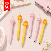 Paw print gel pens in pink and yellow, cute paw-shaped pen caps