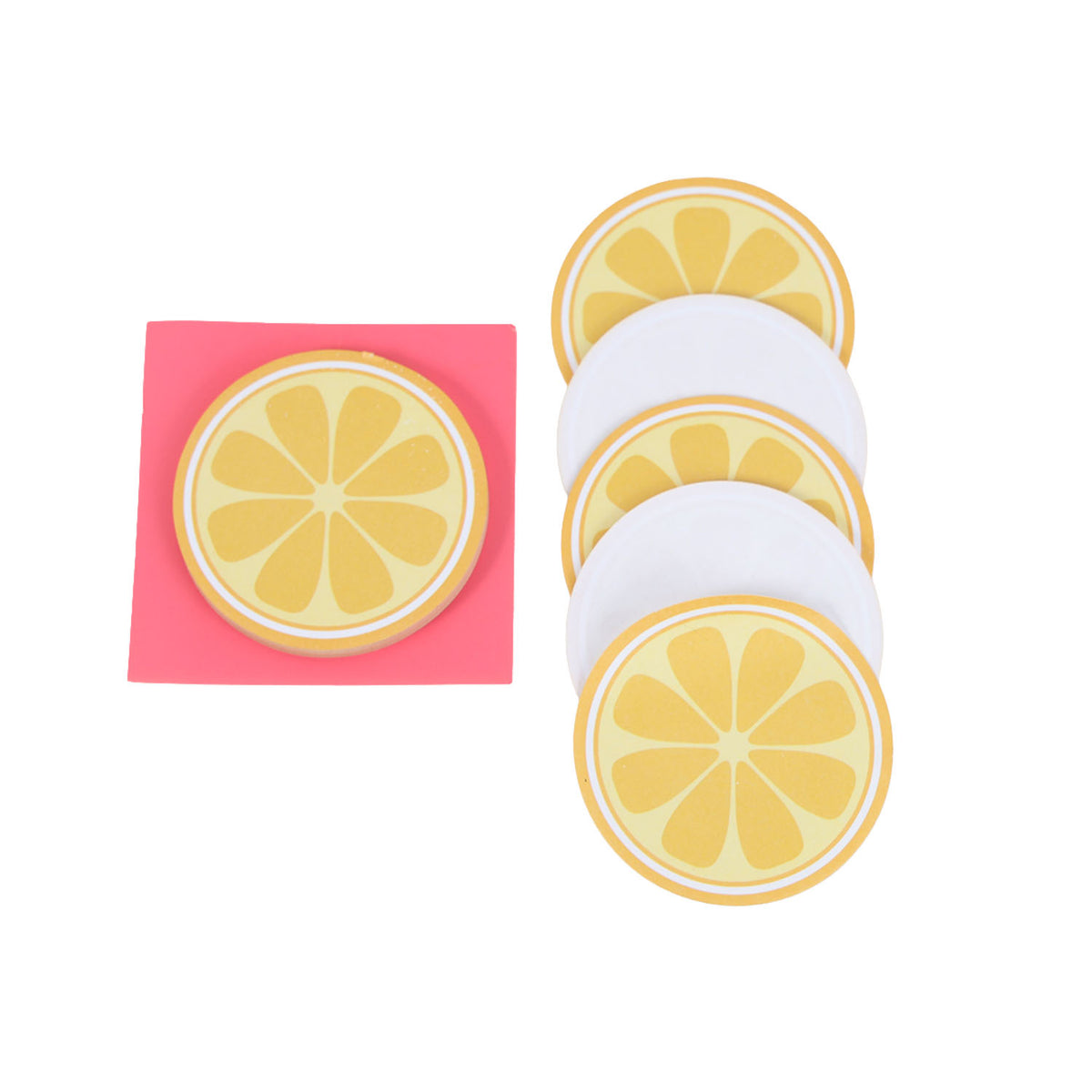 Pack of 2 lemon slice sticky notes with circular yellow fruit on white backing