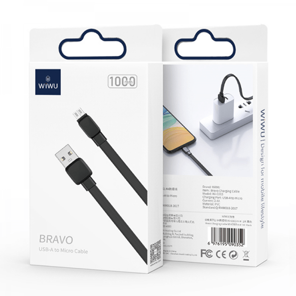 USB-A to Micro-USB cable box with two cables shown on the front