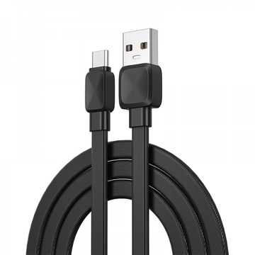 USB-A to Micro-USB cable with black connectors and braided cord, coiled