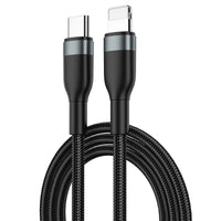 USB-C to Lightning charging cable, dual connector view with black braided cord