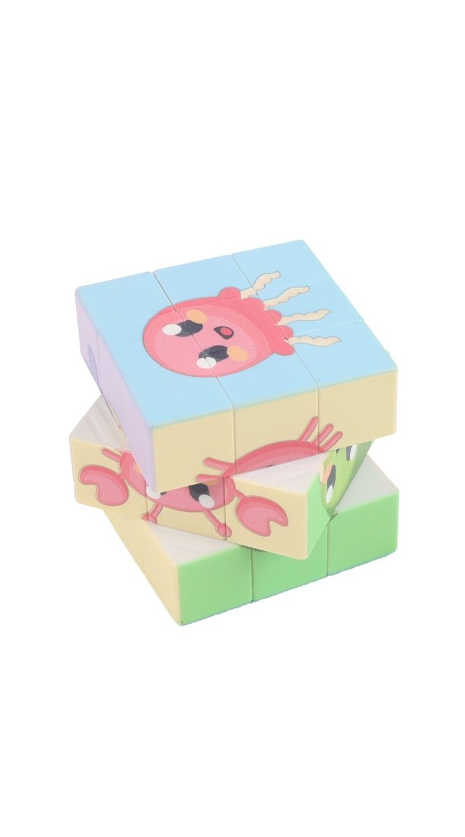 3x3 magic cube puzzle toy with pink bunny graphic on pastel cube panels