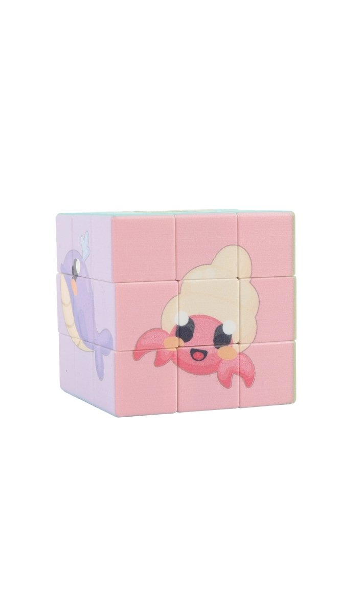 3x3 magic cube puzzle toy with pink bunny face on pastel cube panels