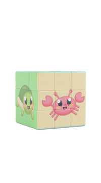 3x3 magic cube puzzle toy with pink crab graphic on pastel green and cream panels