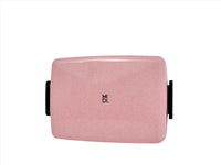 Eco-friendly lunchbox in pink with black side handle and smooth top lid
