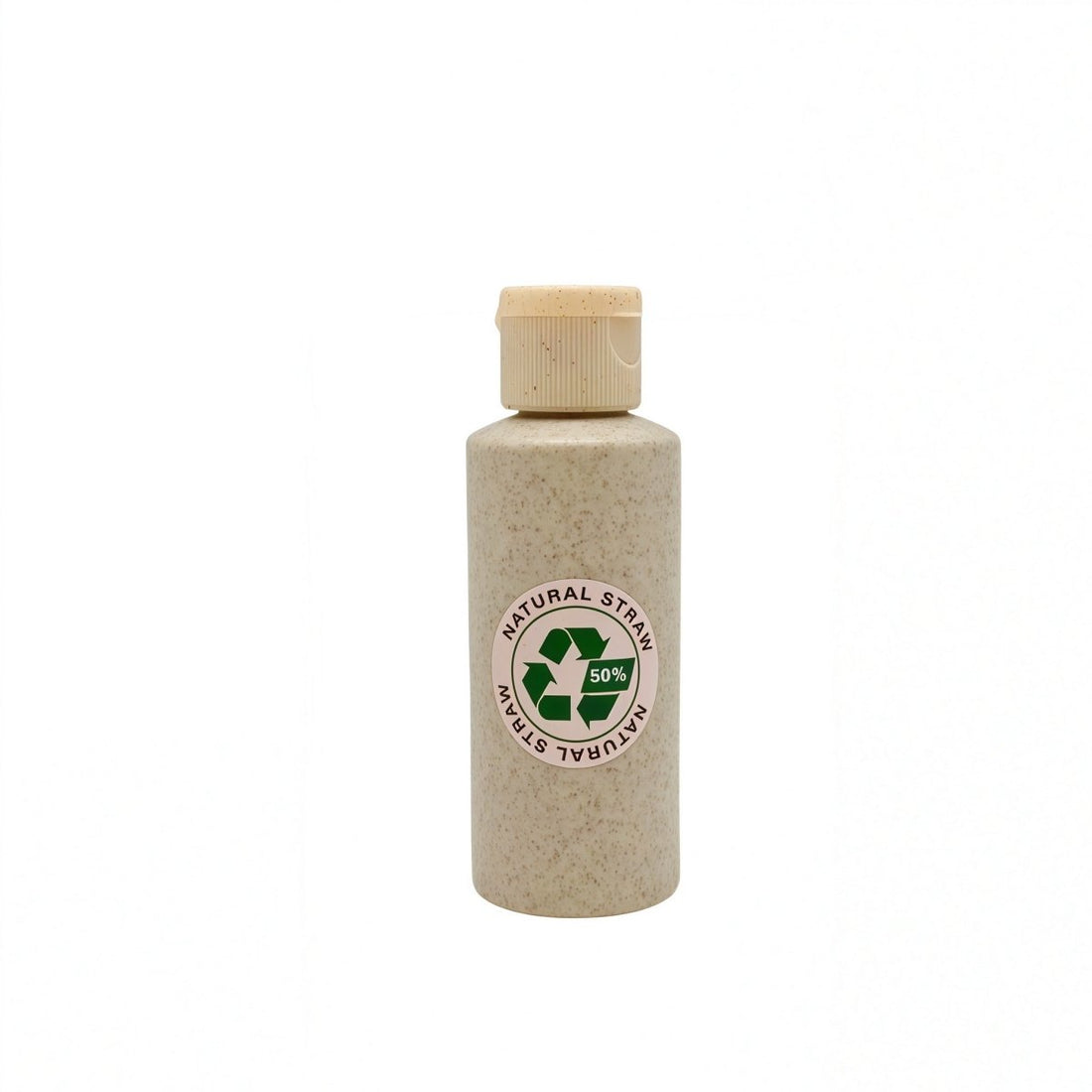 Eco-friendly travel bottle with cork-style flip cap, natural speckled finish