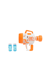 Electric bubble gun with 108-hole nozzle and two included bubble bottles