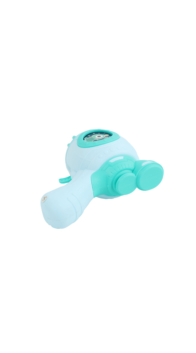 Light blue and turquoise electric bubble gun with rounded body and nozzle
