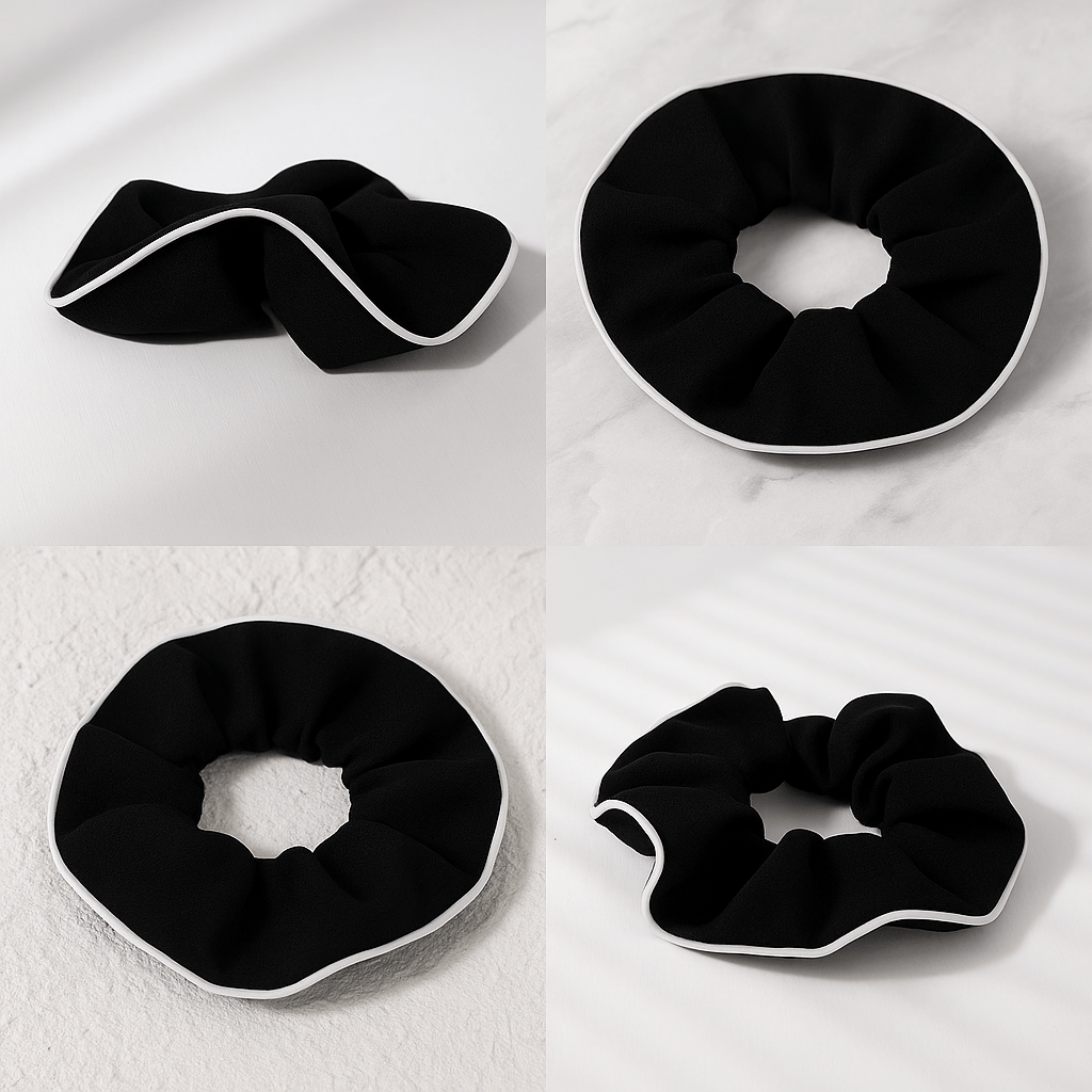 Black Hair Scrunchie with White Edge 1