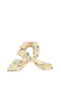 Floral scrunchie, light cream with small multicolor flowers and bow-knot