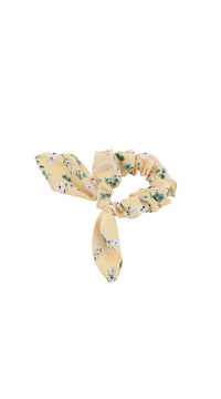 Floral scrunchie, cream base with pastel flowers, twisted knot center