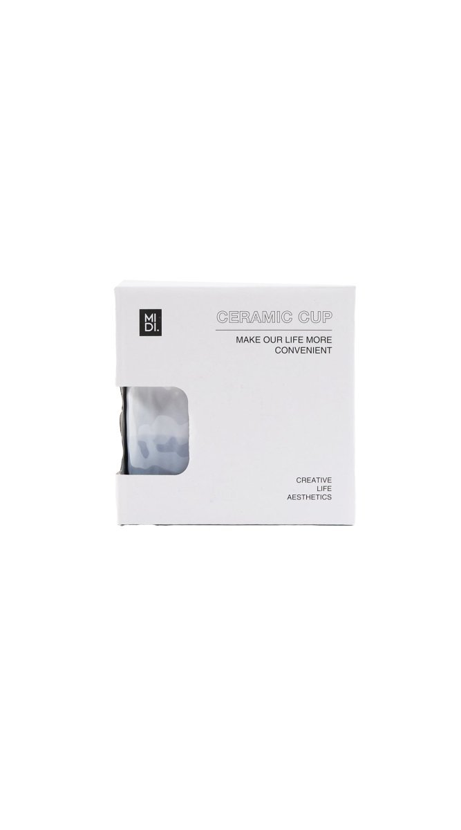 Ceramic cup gradient design gift box with window and printed label.