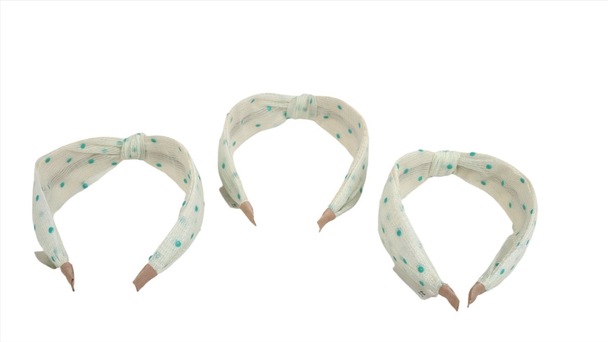 Polka dot bow headband set of three with mint dots on light fabric
