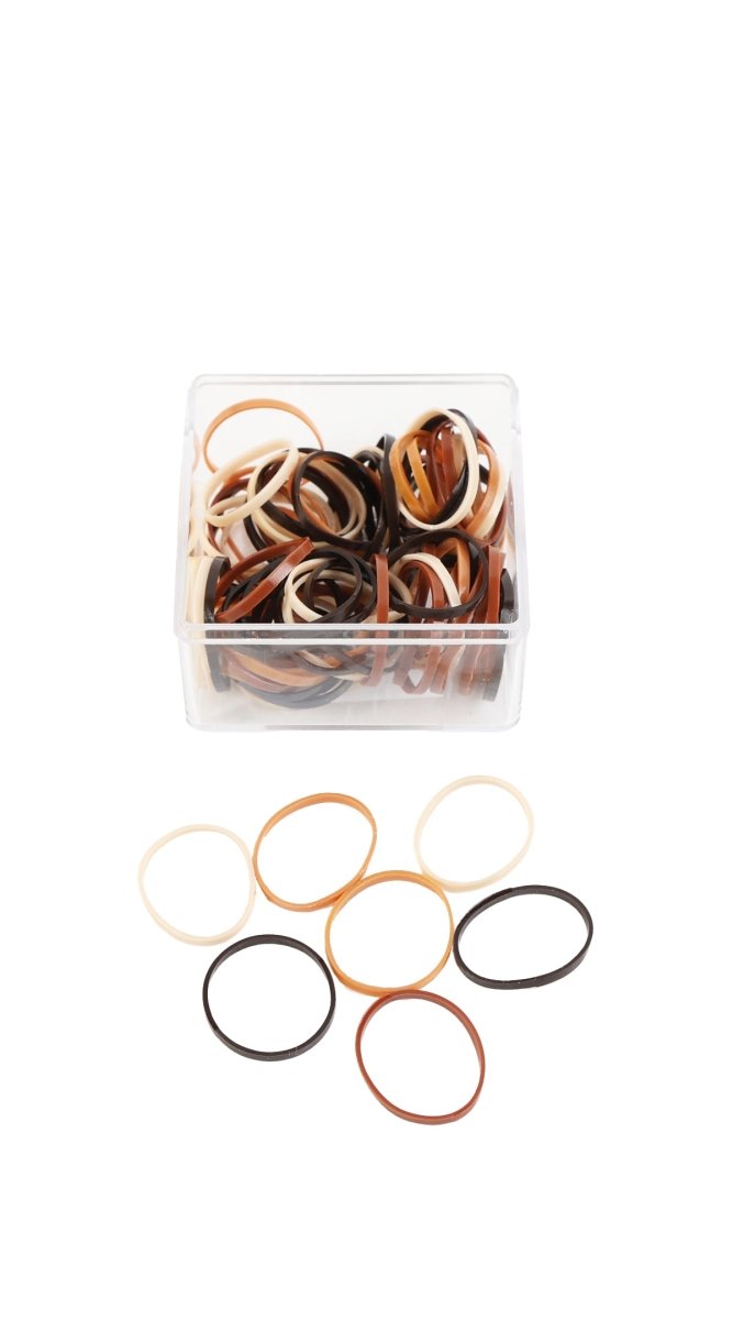 Hair claw clips and rubber hair bands set in clear box, coffee and beige tones
