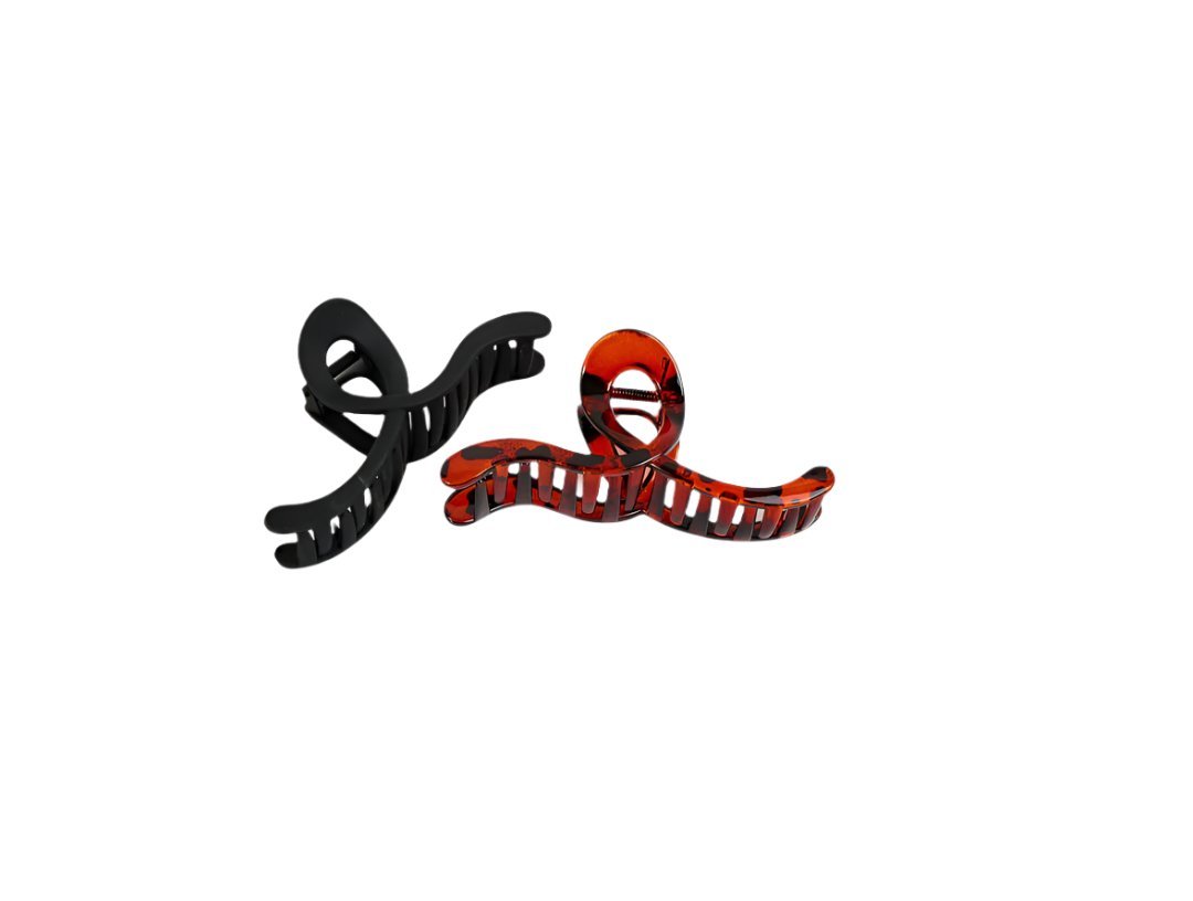 Hair clips set: black and red tortoiseshell curved claw clips