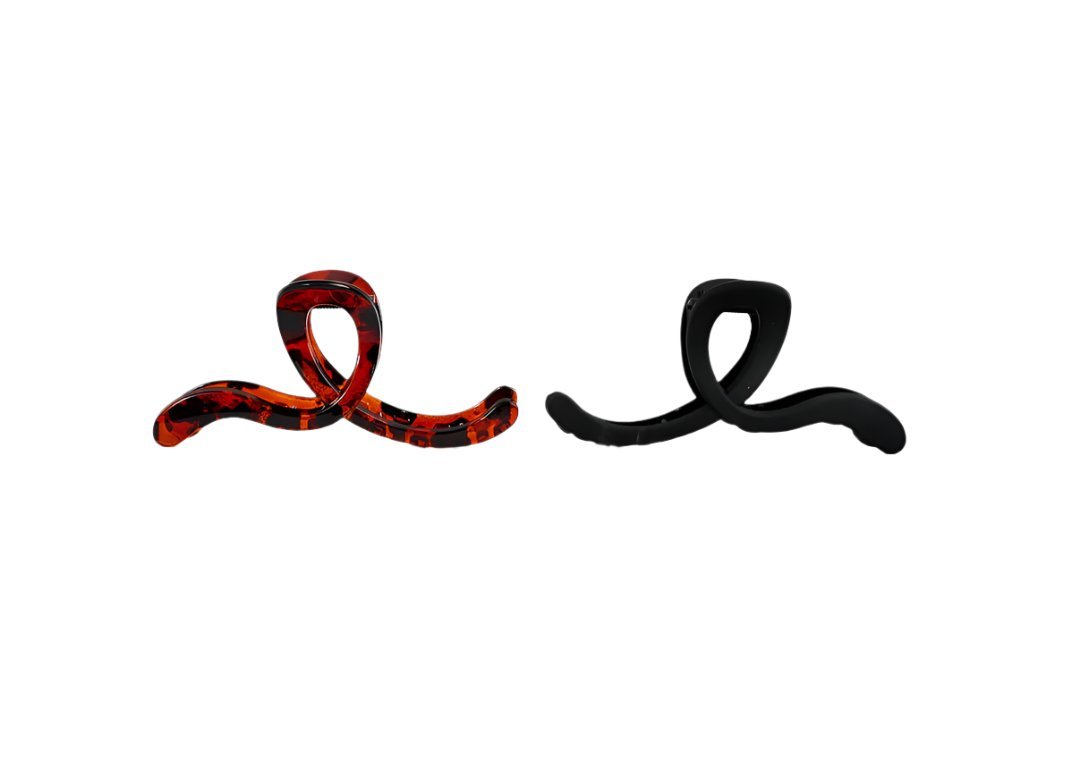 Hair clips set: red tortoiseshell and black curved claw clips