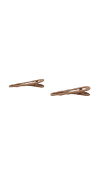 Hair clip pair, brown wavy clips with visible spring hinge