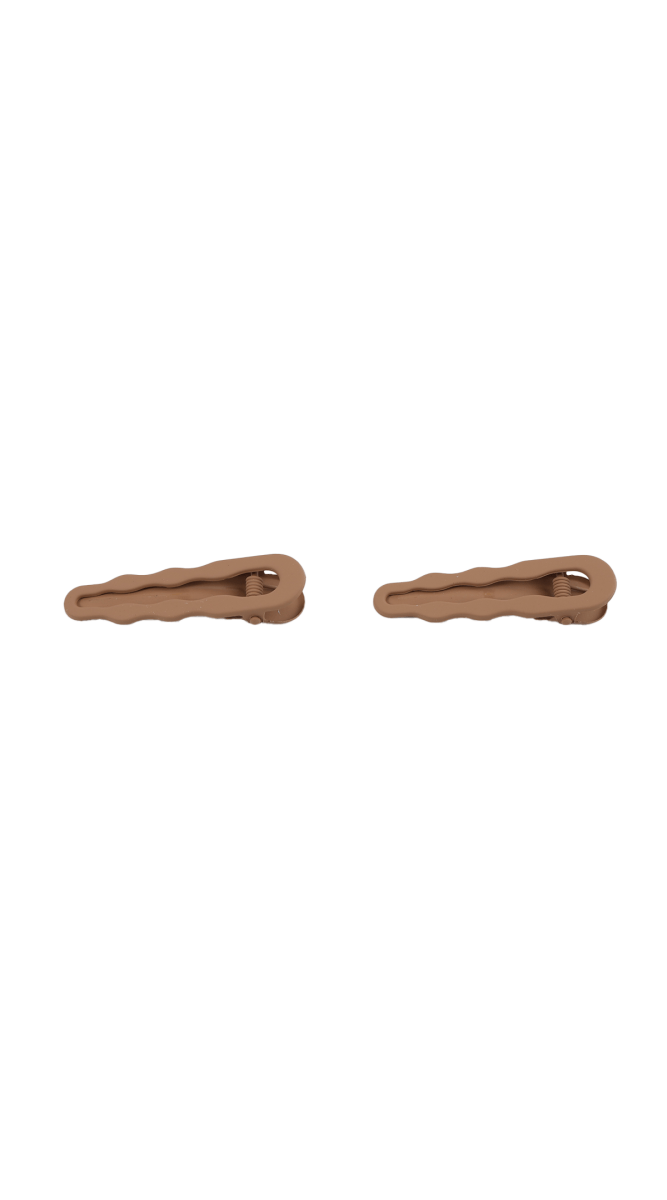Hair clip pair, brown wavy barrette with small metal hinge