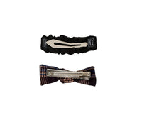 Two hair bands set: black scrunch and plaid bow hair band with metal clip.
