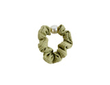 Olive Green Hair Scrunchie with Pearl Detail 1