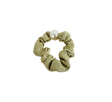 Olive Green Hair Scrunchie with Pearl Detail 2