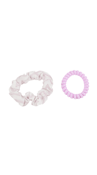 Cream and pink scrunchie-style hair ties, pair