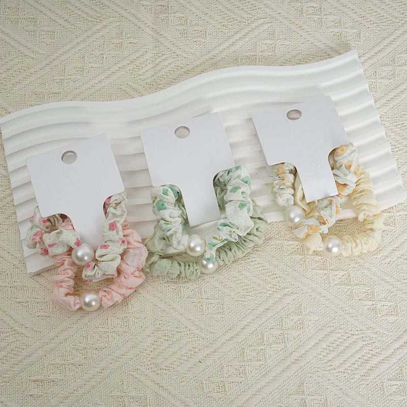 Fabric Hair Scrunchies with Pearl Detail 6
