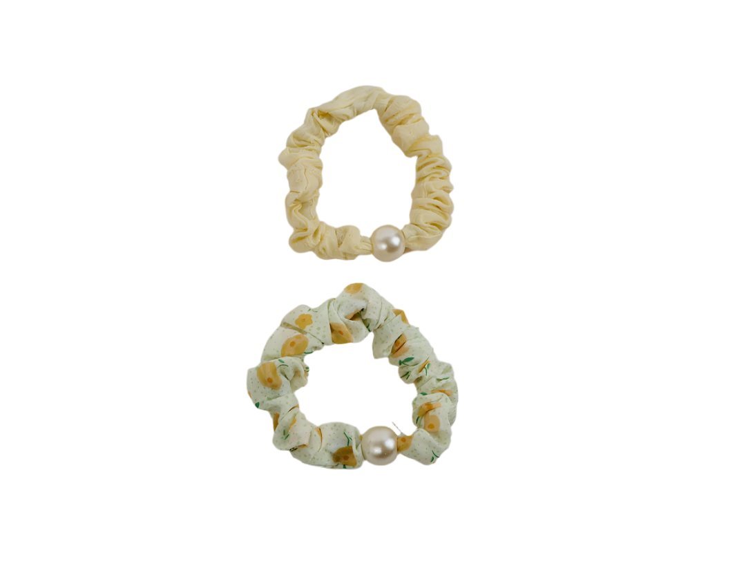 Fabric Hair Scrunchies with Pearl Detail 4