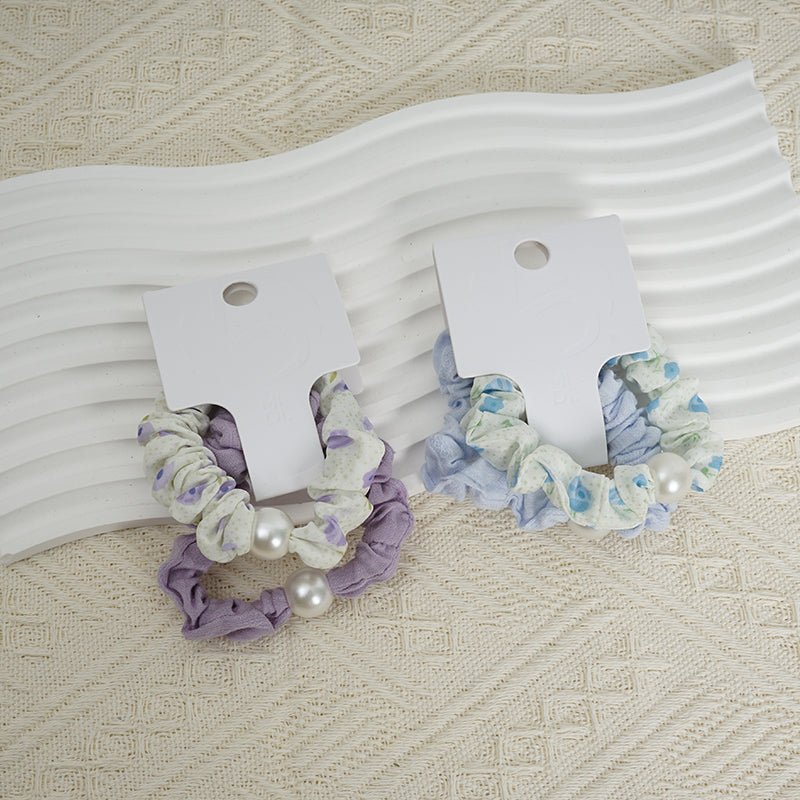 Fabric Hair Scrunchies with Pearl Detail 5