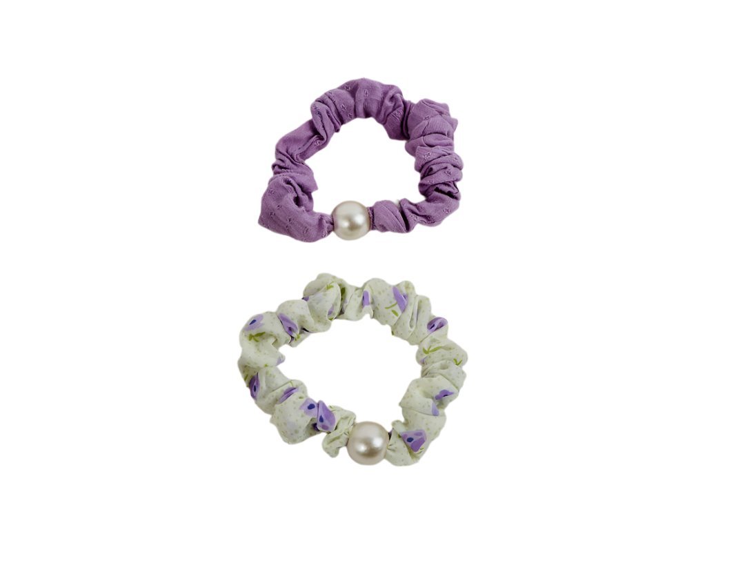 Fabric Hair Scrunchies with Pearl Detail 3