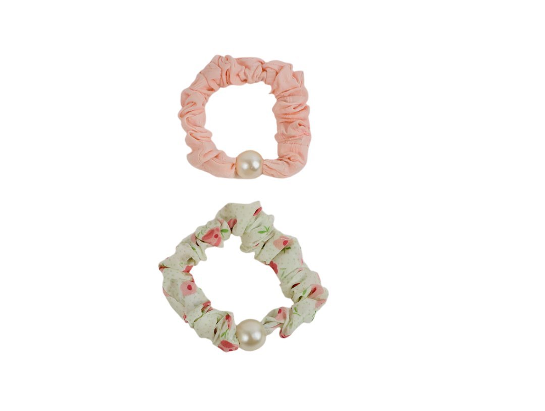 Fabric Hair Scrunchies with Pearl Detail 2